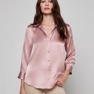 L'AGENCE Pink Satin Button Down Shirt